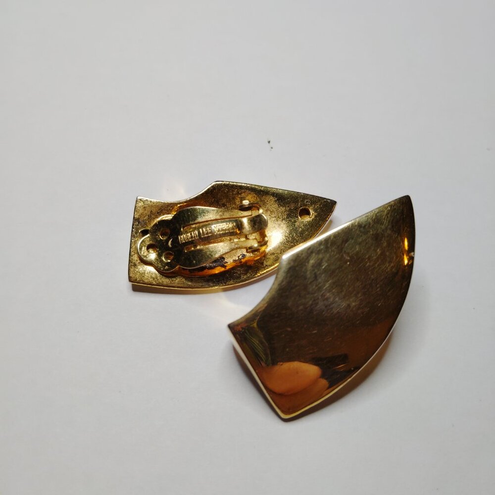 Robert Lee Morris Vintage Gold Plated Sculptural Clip On Earrings Signed - Picture 4 of 15